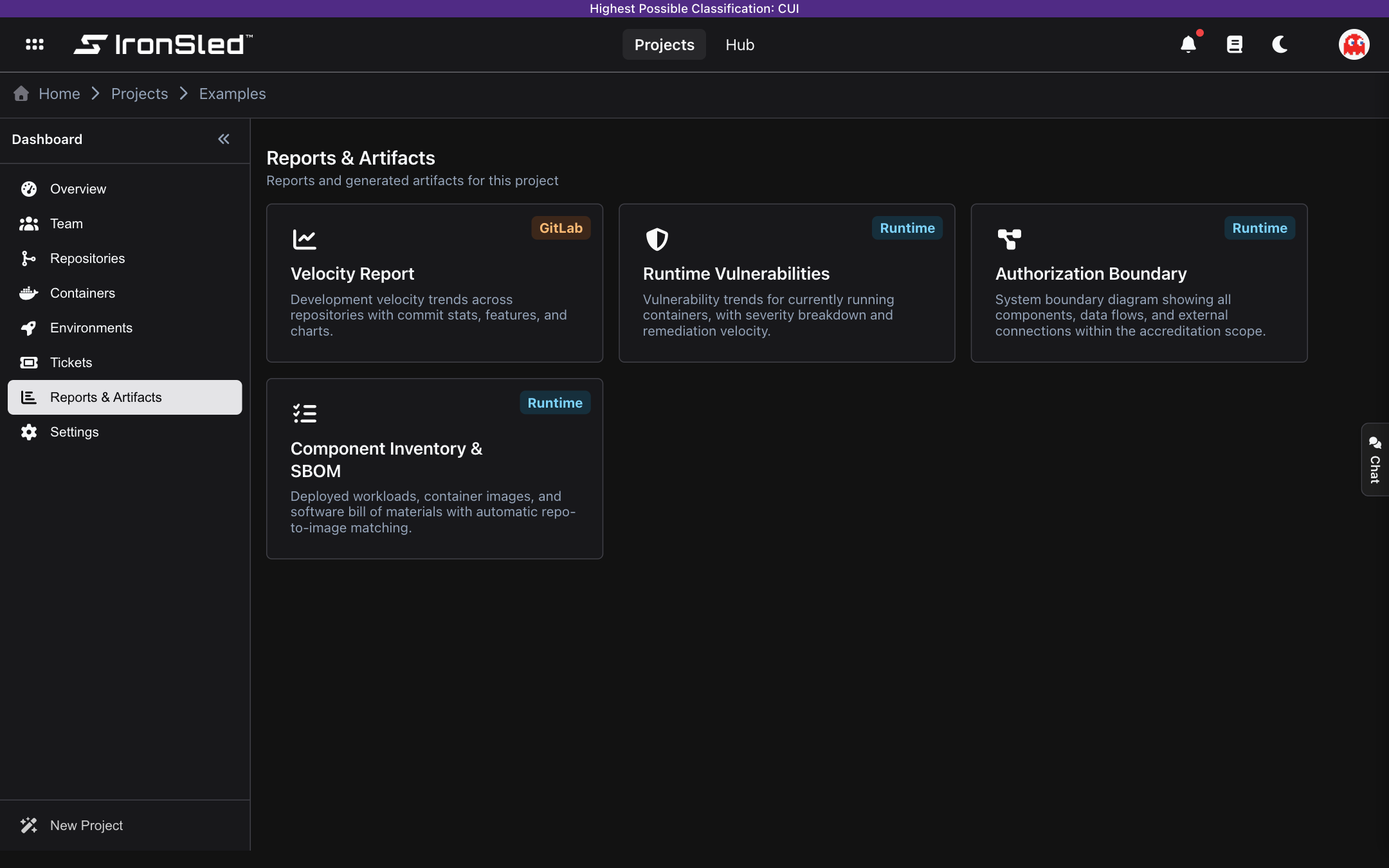 The Reports & Artifacts section showing a grid of report cards with source badges